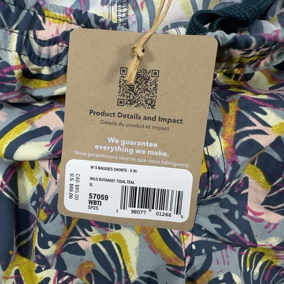 Patagonia Women's Baggies 5" Shorts Wild Botanist Tidal Teal Beach 57059 Size XL - Picture 4 of 4
